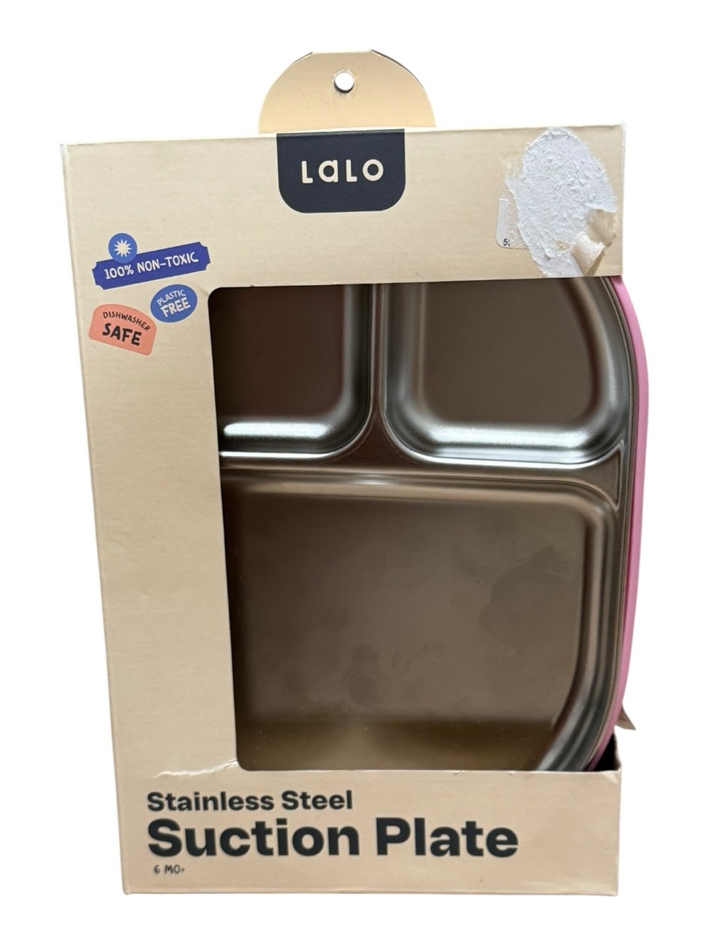 Lalo 9.84" Stainless Steel Suction Baby Plate - Bubble Gum